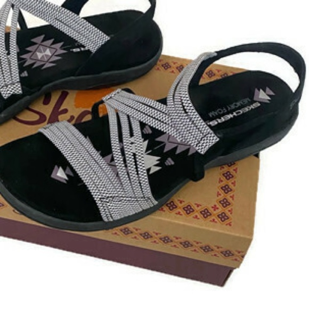 10 Skechers REGGAE slim Sandals Washable Vegan black white slip on water shoes - Picture 8 of 10